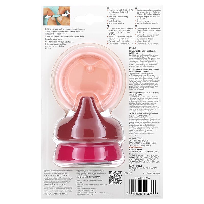 Boon, Snug Spout, Universal Sippy Lid, 9 Months +, 3 Lids