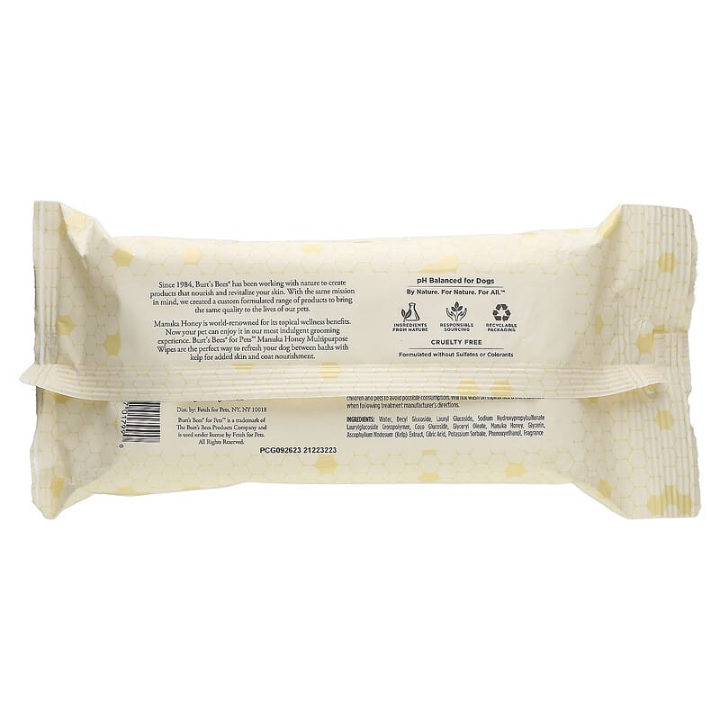 Burt's Bees, Manuka Honey Multipurpose Wipes with Kelp, For Dogs, Milk & Honey, 50 Wipes