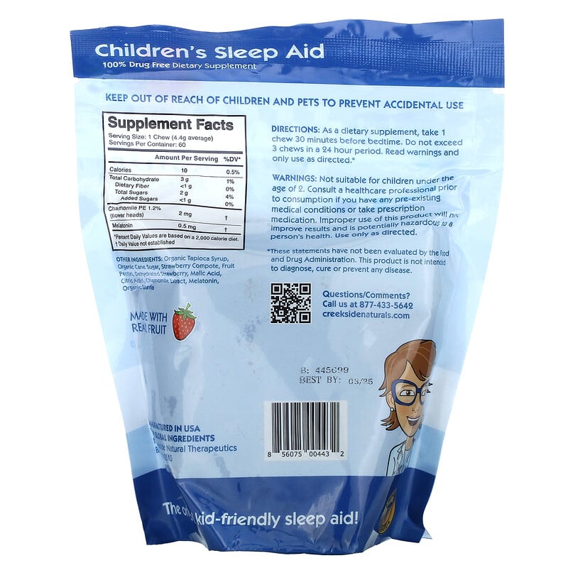 Creekside Natural Therapeutics, Children's Sleep Aid, Strawberry, 60 Fruit Chews, 9.3 oz