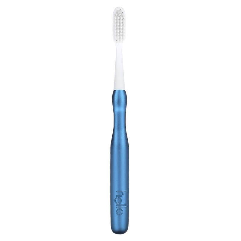 Hello, Aluminum Toothbrush with Replaceable Brush Heads, Soft, Blue, 1 Toothbrush and 1 Replaceable Brush Head