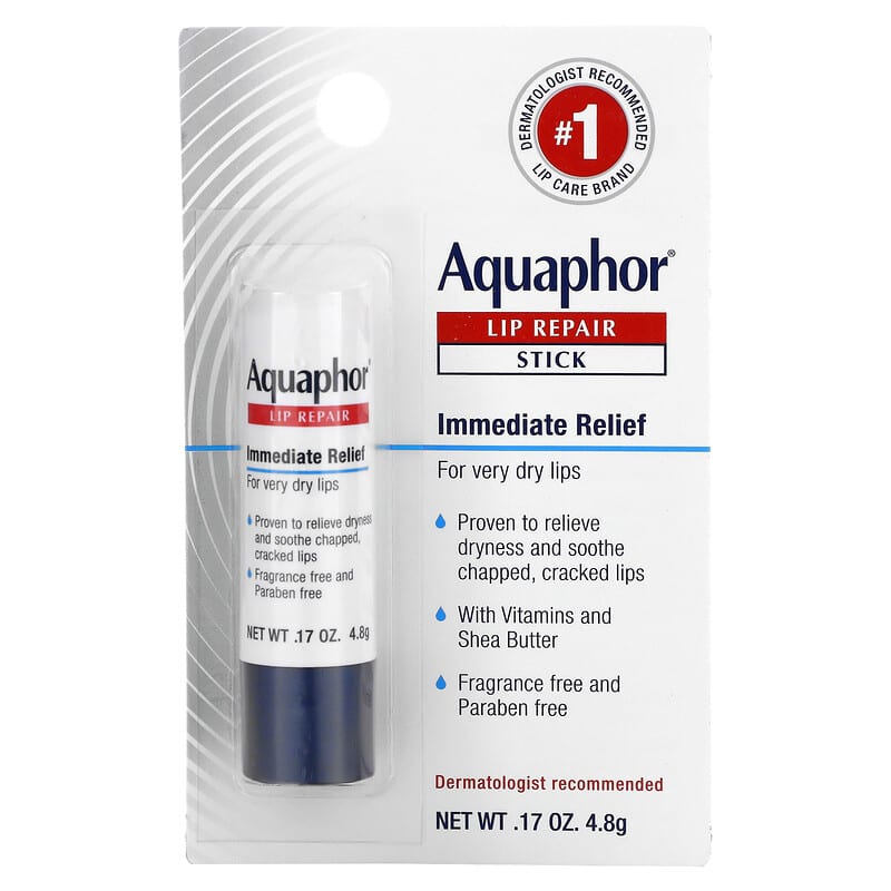 Aquaphor, Lip Repair, Stick, Immediate Relief, Fragrance Free, 1 Stick,  0.17 oz (4.8 g)