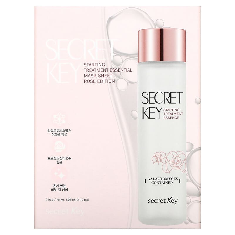 Secret Key, Starting Treatment Essential Beauty Mask Sheet, Rose Edition, 10 Sheets, 1.05 oz (30 g) Each