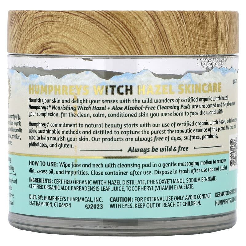 Humphreys, Witch Hazel, Nourishing Cleansing Pads, Alcohol Free, 60 Biodegradable Pads