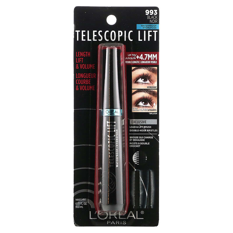 L'Oréal, Telescopic Lift Waterproof Mascara, 993 Black, 0.33 fl oz (10 ml)