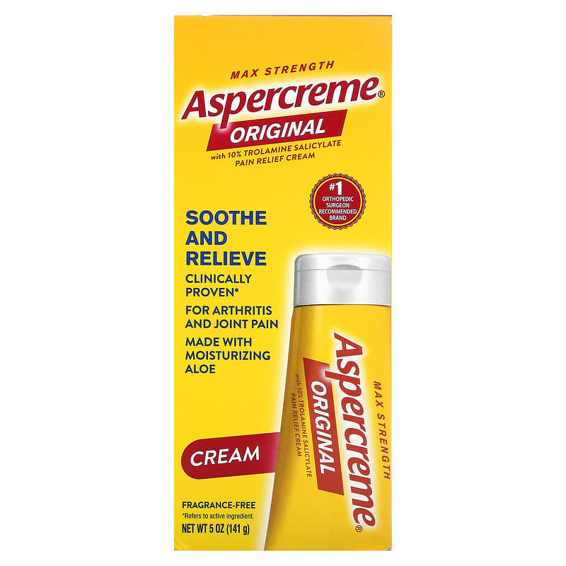 Aspercreme, Original Pain Relief Cream with 10% Trolamine Salicylate, Max Strength, Fragrance-Free, 5 oz (141 g)