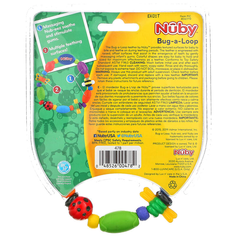 Nuby, Bug-a-Loop Teether, 3 + Months, 1 Teether