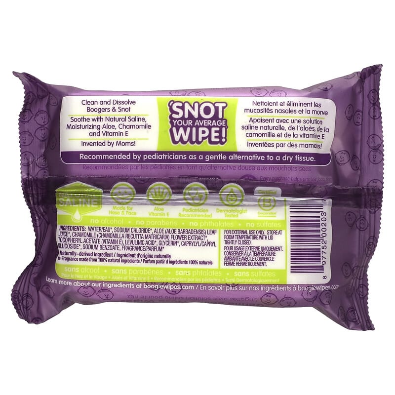 Boogie Wipes, Gentle Saline Nose Wipes, Grape Scent, 30 Wipes