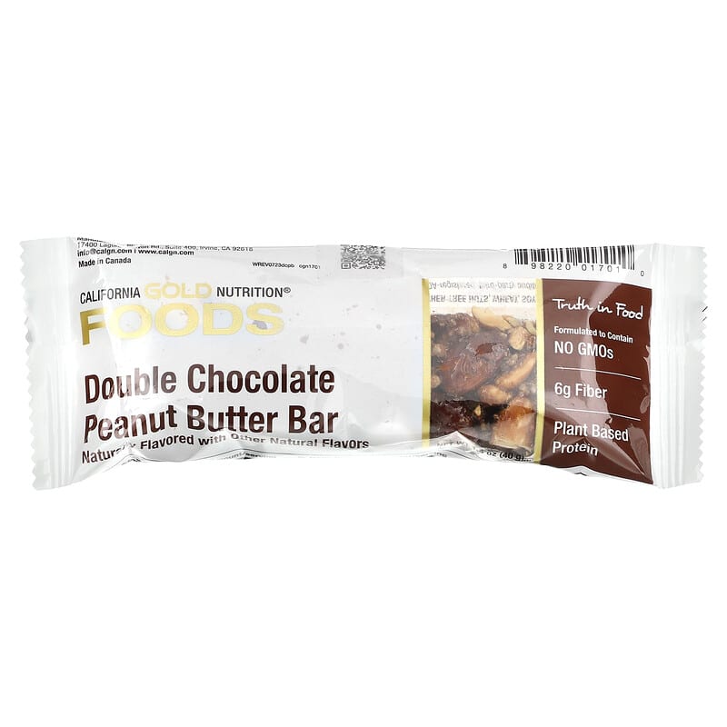 California Gold Nutrition, FOODS, Double Chocolate Peanut Butter Flavor Bars, 12 Bars, 1.4 oz (40 g) Each