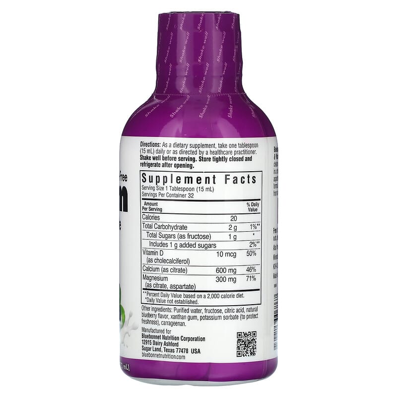 Bluebonnet Nutrition, Liquid Calcium Magnesium Citrate & Vitamin D3, Blueberry, 16 fl oz (473 ml)