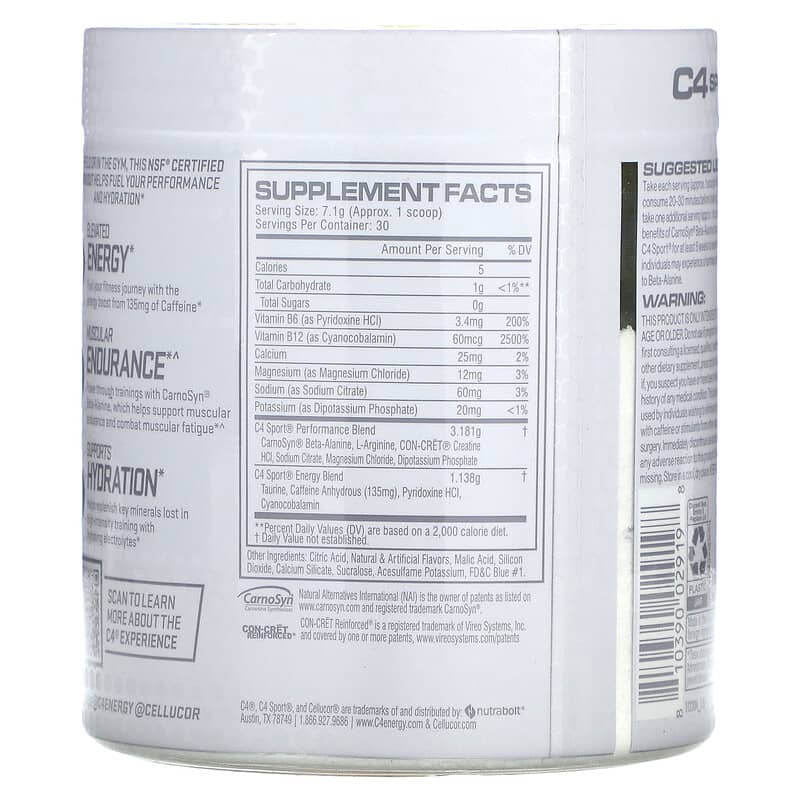 Cellucor, C4 Sport, Pre-Workout, Blue Raspberry, 7.5 oz (213 g)