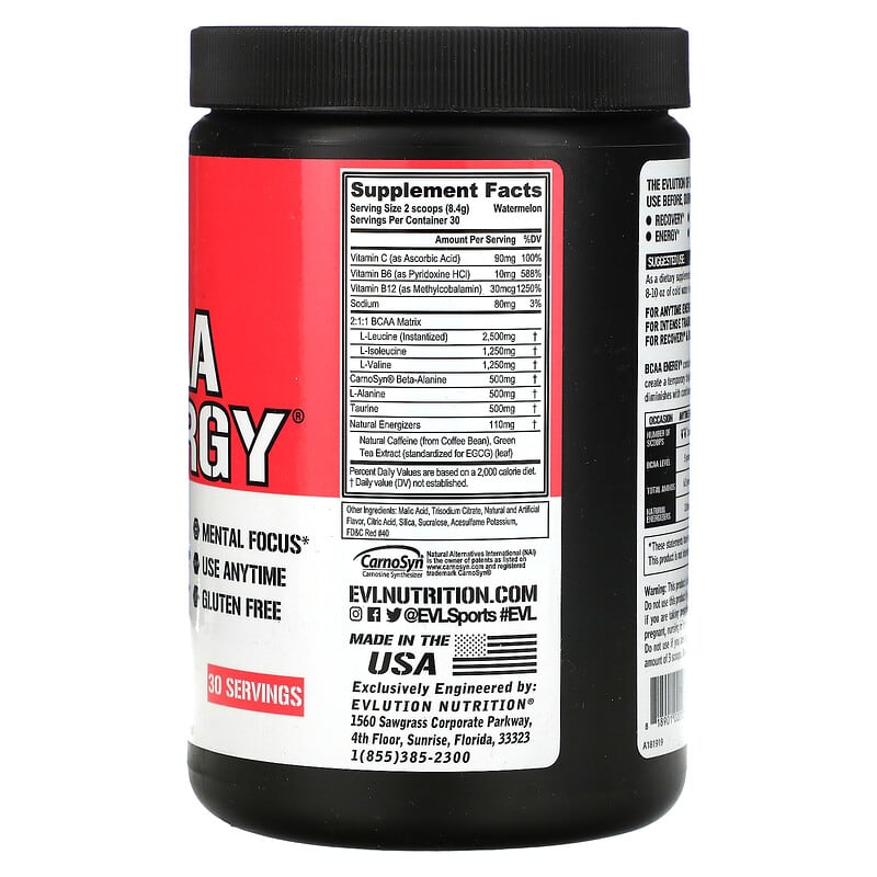 EVLution Nutrition, BCAA ENERGY, Watermelon, 8.89 oz (252 g)