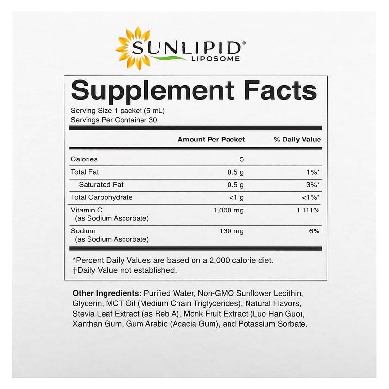 Sunlipid, Liposomal Vitamin C, 30 Packets, 0.17 fl oz (5 ml) Each