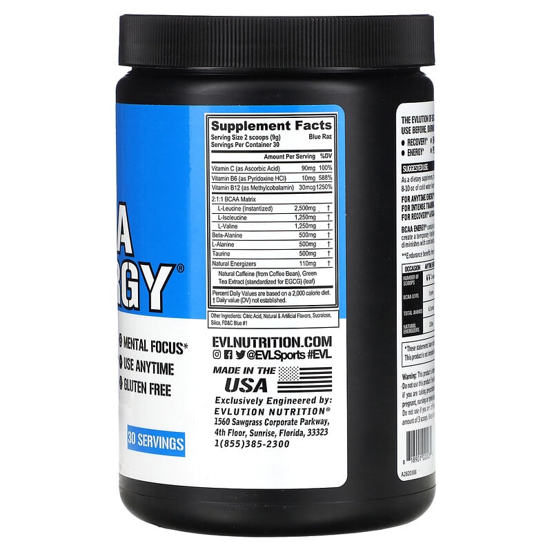 EVLution Nutrition, BCAA Energy, Blue Raz, 9.52 oz (270 g)