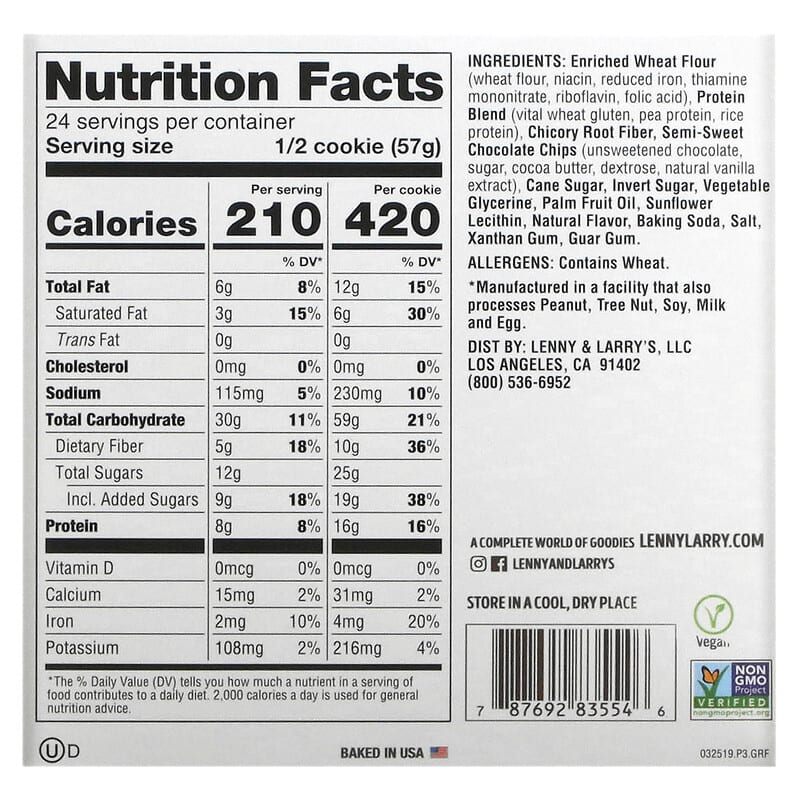Lenny & Larry's, The COMPLETE Cookie, Chocolate Chip, 12 Cookies, 4 oz (113 g) Each
