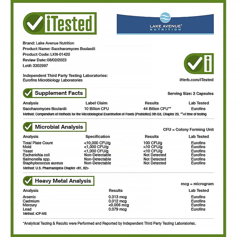 Lake Avenue Nutrition, Saccharomyces Boulardii, 10 Billion CFU, 60 Veggie Capsules