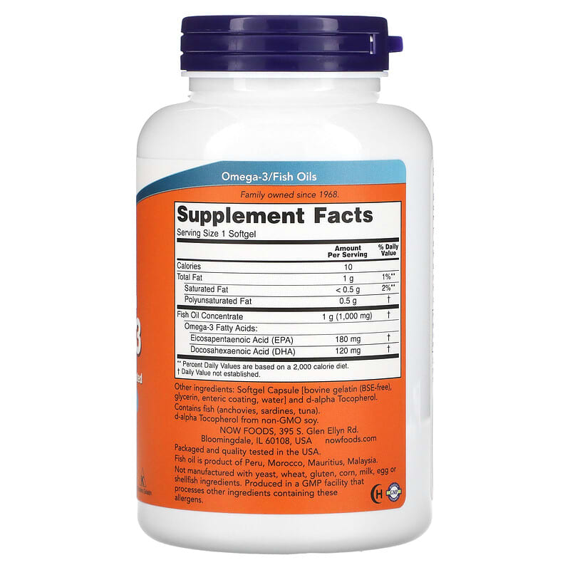 NOW Foods, Omega-3, 180 EPA / 120 DHA, 180 Softgels