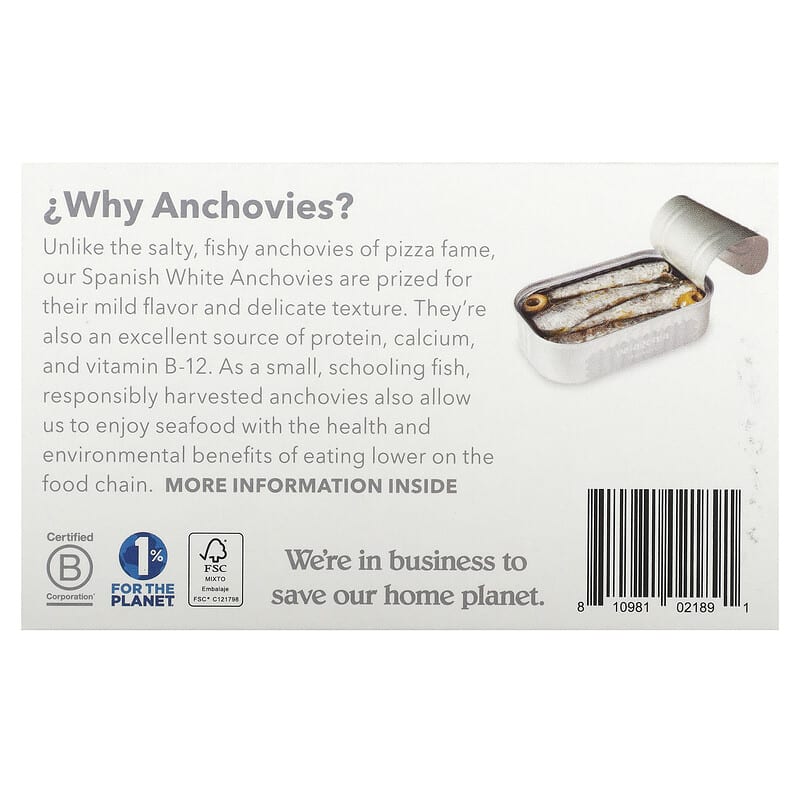 Patagonia Provisions, Spanish White Anchovies, Lemon Olive, 4.2 oz (120 g)