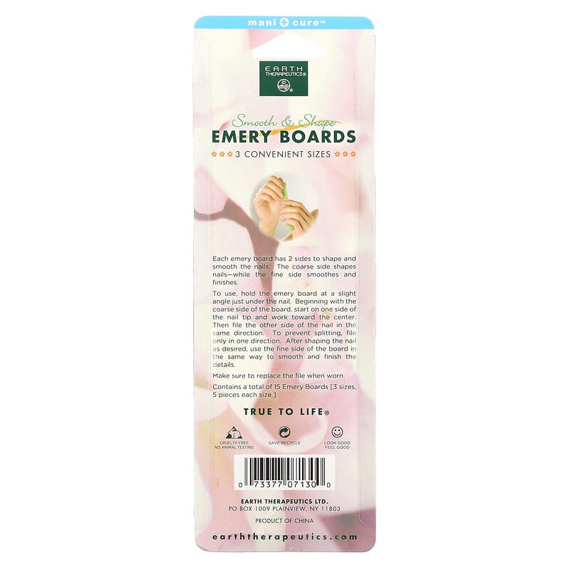 Earth Therapeutics, Emery Boards, Nail Filers, 15 Boards