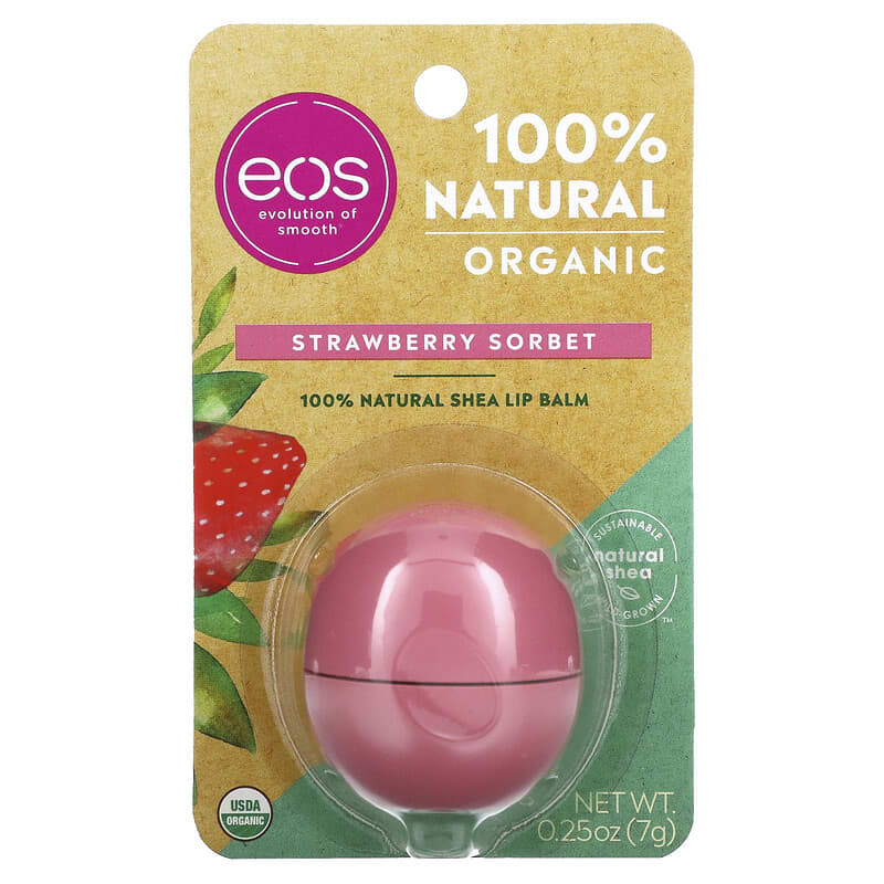 Evolution of Smooth, Organic 100% Natural Shea Lip Balm, Strawberry Sorbet, 0.25 oz (7 g)