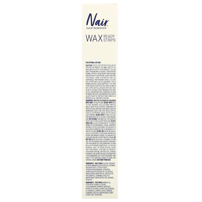 Nair, Wax Ready Strips, Legs & Body, Sensitive Skin, 40 Wax Strips + 6 Post Wipes