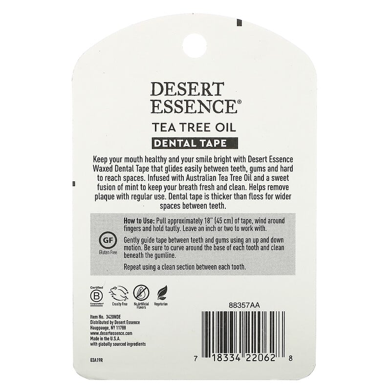 Desert Essence, Tea Tree Oil Dental Tape, Waxed, 30 Yds (27.4 m)