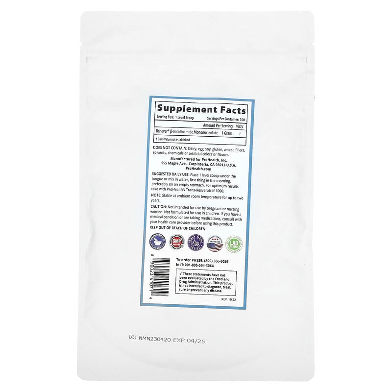 ProHealth Longevity, NMN Pro, Pure NMN Powder, 100 g