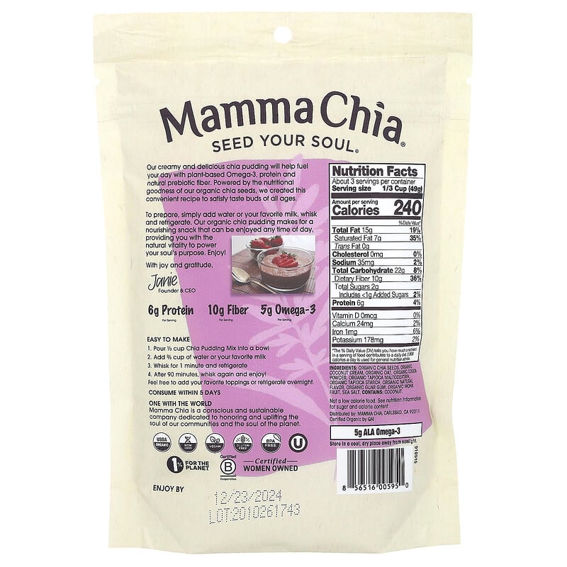 Mamma Chia, Chia Pudding Mix, Dark Chocolate, 5.3 oz (150 g)