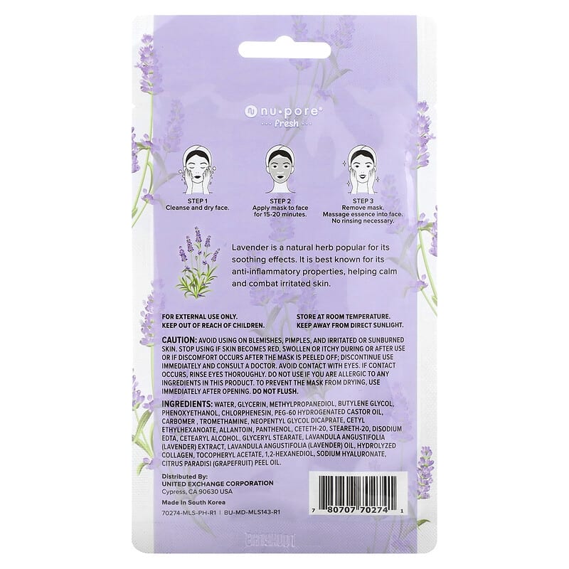 Nu-Pore, Sit Back & Relax Beauty Sheet Face Mask, Lavender, 1 Sheet, 1.05 oz (29.7 g)