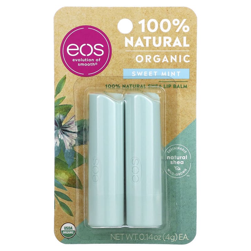 Evolution of Smooth, Organic 100% Natural Shea Lip Balm, Sweet Mint, 2 Pack, 0.14 oz (4 g) Each