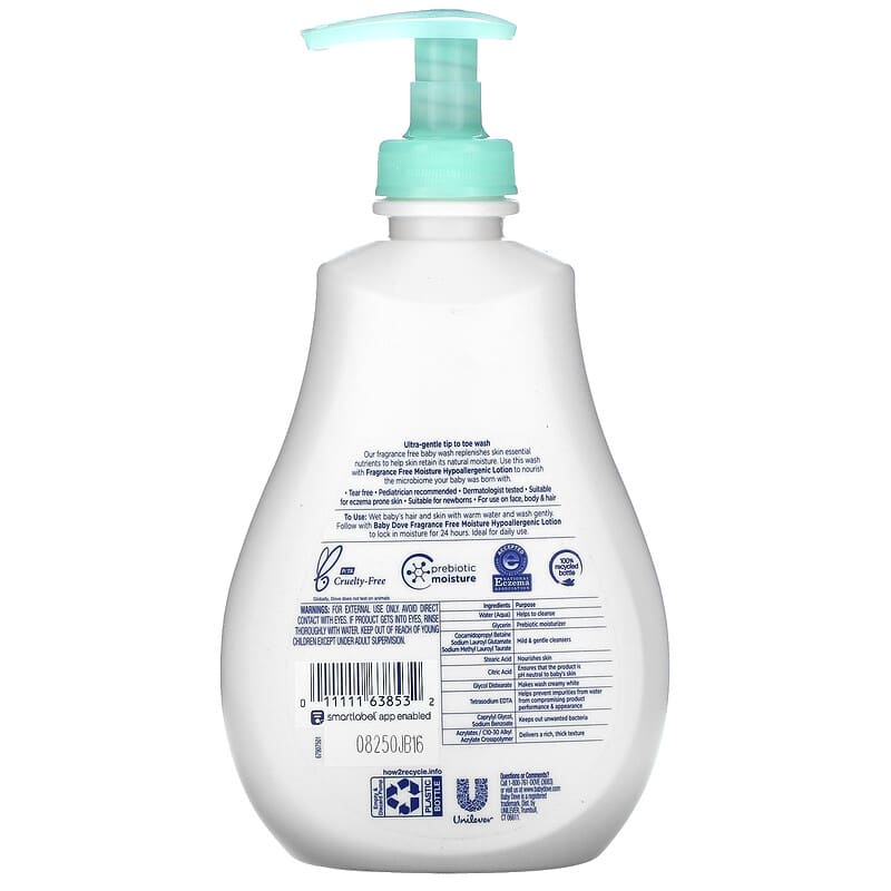 Dove, Baby, Sensitive Skin Care, Hypoallergenic Wash, Fragrance Free, 13 fl oz (384 ml)