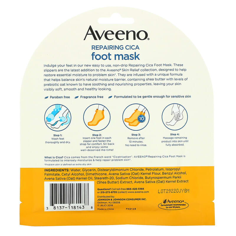 Aveeno, Repairing Cica Foot Mask, 2 Single-Use Slippers