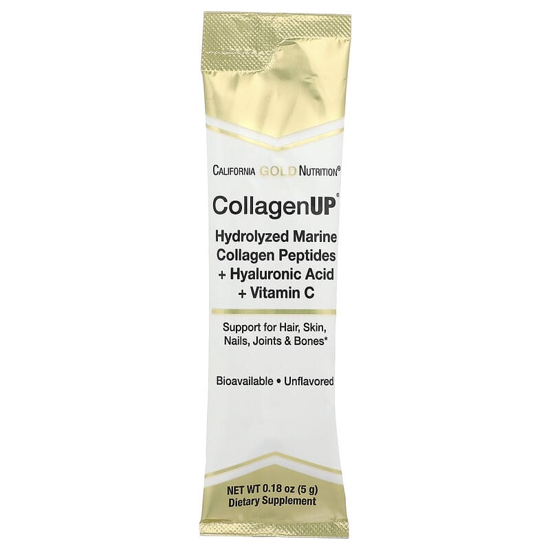 California Gold Nutrition, CollagenUP, Hydrolyzed Marine Collagen Peptides with Hyaluronic Acid and Vitamin C, Unflavored, 10 Packets, 0.18 oz (5 g) Each