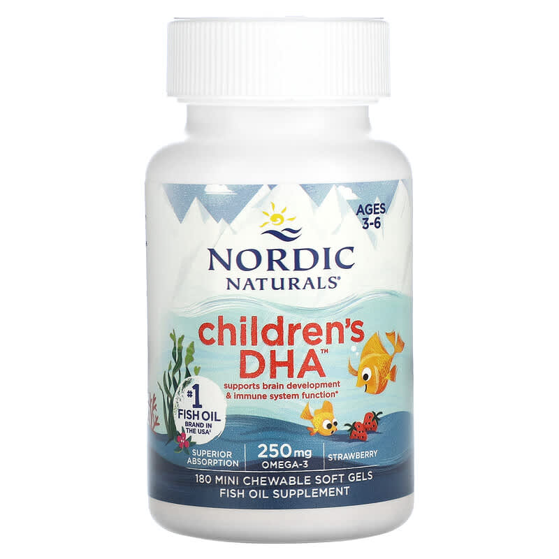 Nordic Naturals, Children's DHA, Ages 3-6, Strawberry, 180 Mini Chewable Soft Gels