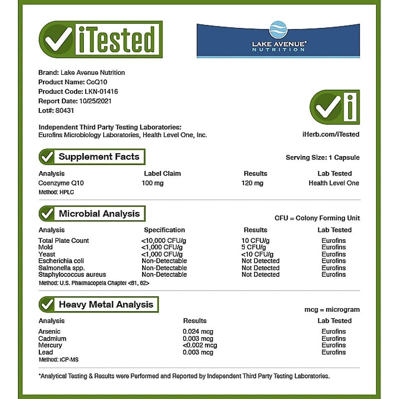 Lake Avenue Nutrition, CoQ10, USP Grade Ubiquinone, 100 mg, 360 Veggie Capsules