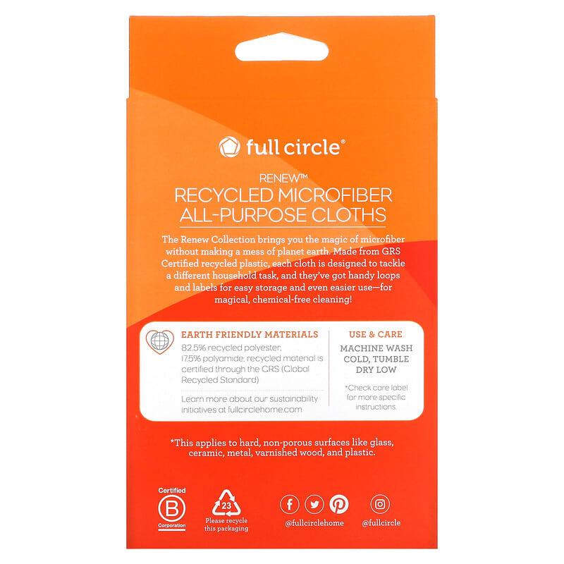 Full Circle Home LLC, Renew, Recycled Microfiber All-Purpose Cloths, 3 Cloths