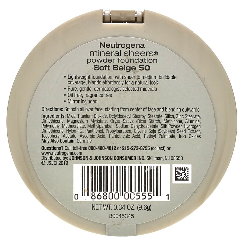 Neutrogena, Mineral Sheers, Powder Foundation, Soft Beige 50, 0.34 oz (9.6 g)