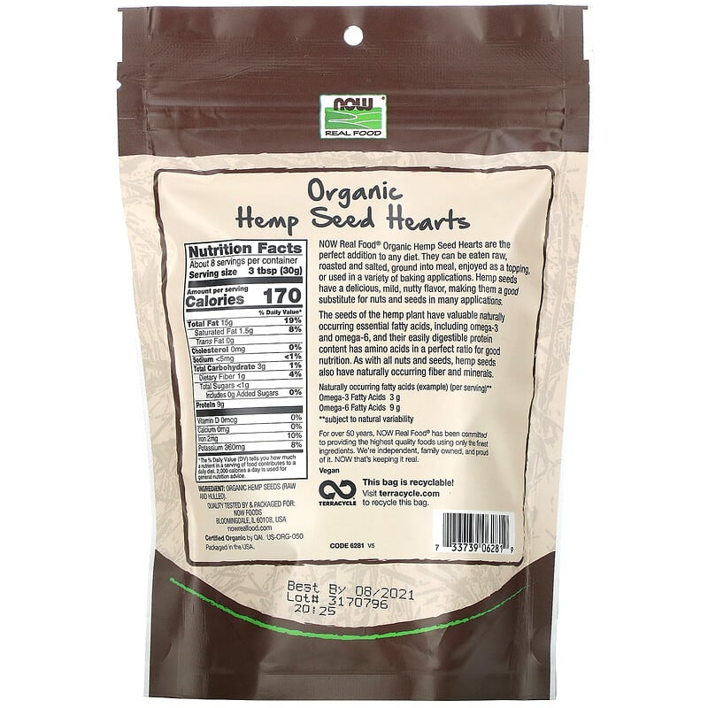 NOW Foods, Real Food, Organic Hemp Seed Hearts, 8 oz (227 g)