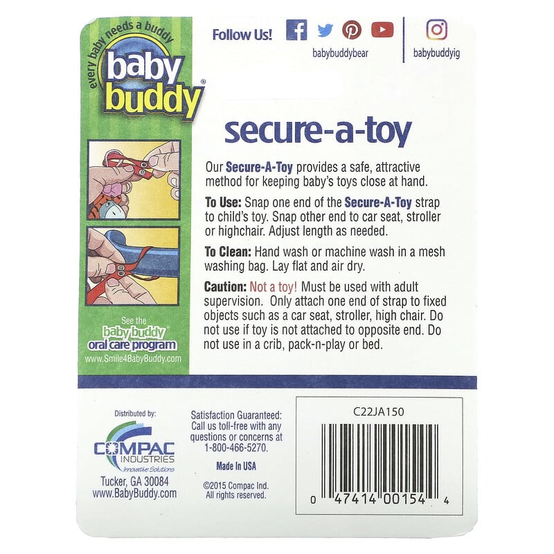 Baby Buddy, Secure-A-Toy, 4+ Months, Pink and Purple, 2 Straps