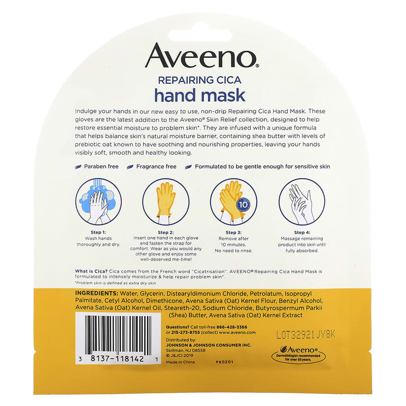 Aveeno, Repairing Cica Hand Mask, 2 Single-Use Gloves