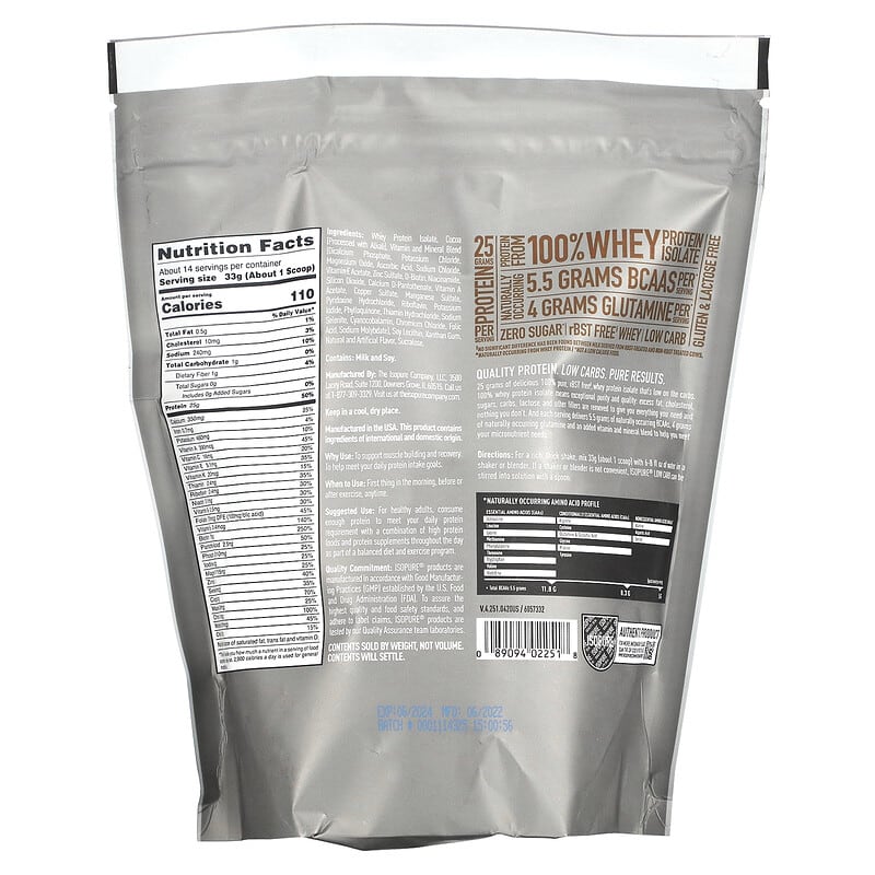 Isopure, Low Carb Protein Powder, Dutch Chocolate, 1 lb (454 g)