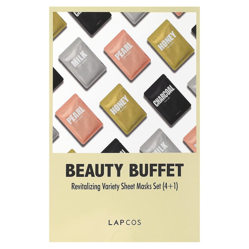 Lapcos, Beauty Buffet, Revitalizing Variety Beauty Sheet Masks Set, 4 Sheets + 1 Pad