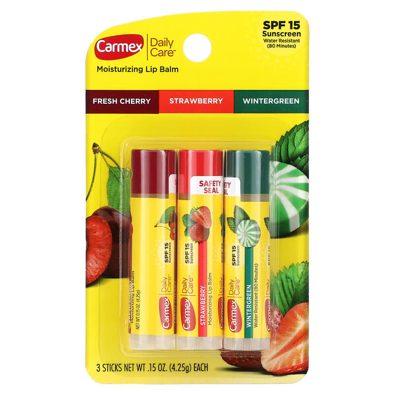 Carmex, Daily Care, Moisturizing Lip Balm, Variety, SPF 15, 3 Pack, 0.15 oz (4.25 g) Each