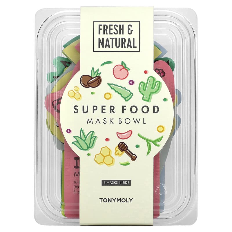 Tony Moly, Super Food Beauty Mask Bowl Set, 6 Sheets, 0.74 oz (21 g) Each