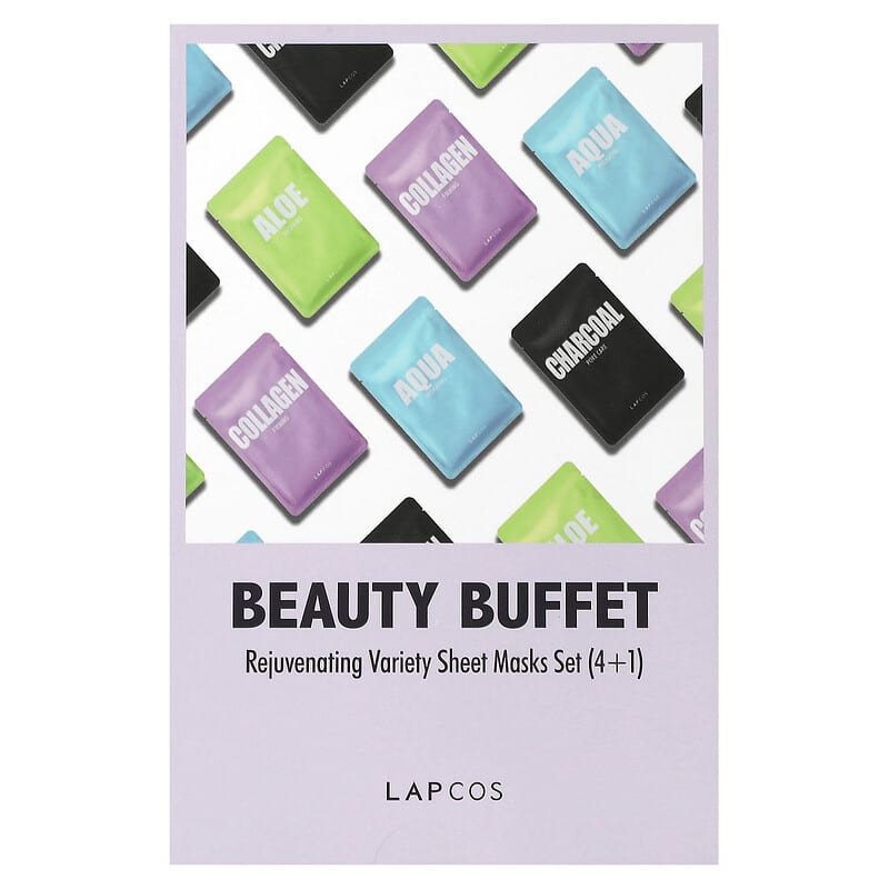 Lapcos, Beauty Buffet, Rejuvenating Variety Beauty Sheet Mask Set, 4 Sheets + 1 Pad