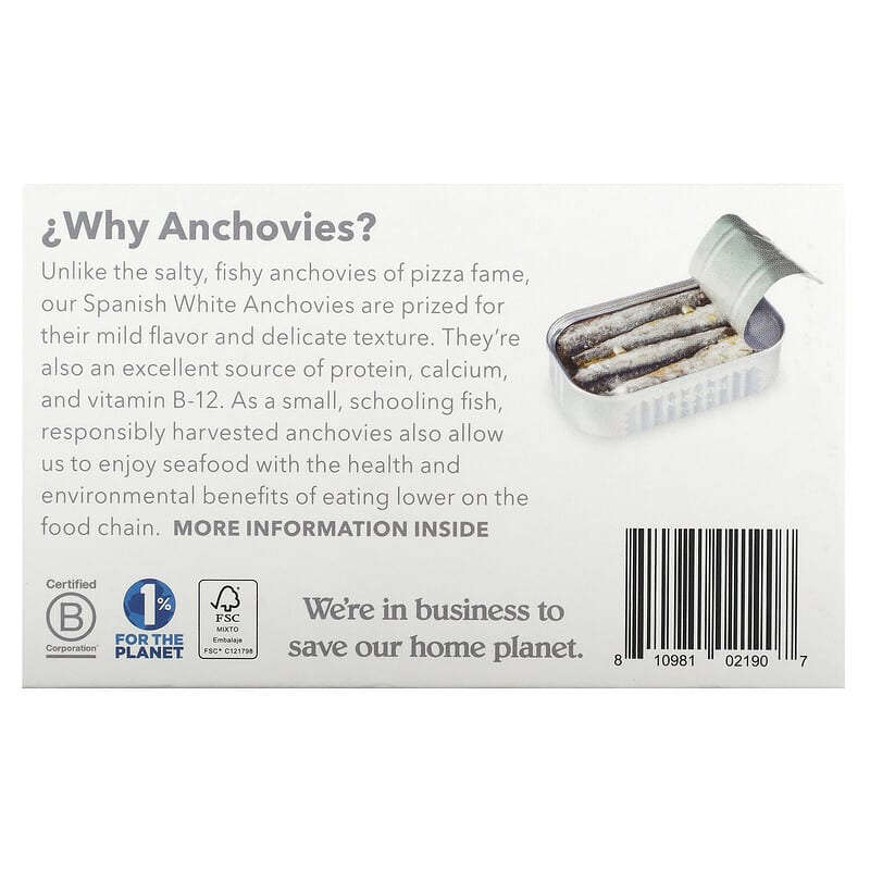 Patagonia Provisions, Roasted Garlic Spanish White Anchovies in Extra-Virgin Olive Oil, 4.2 oz (120 g)