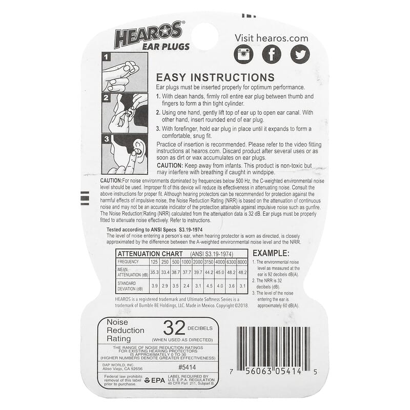 Hearos, Ear Plugs, Ultimate Softness, NRR 32, 6 Pair