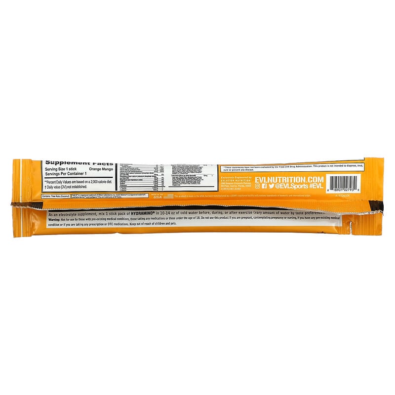 EVLution Nutrition, HydrAmino, Orange Mango, 3 Sticks, 0.28 oz (7.9 g) each