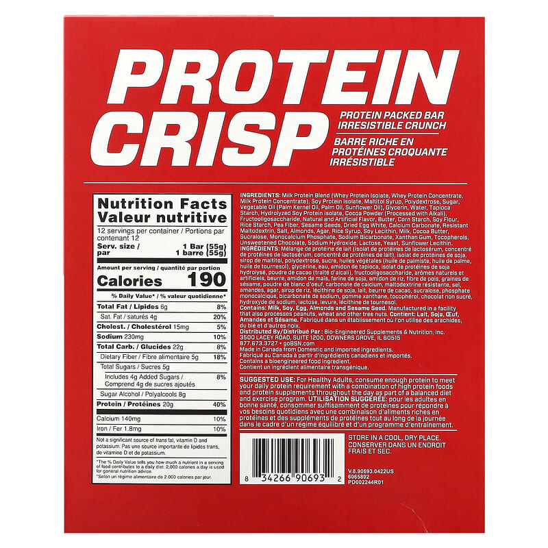 BSN, Protein Crisp, Salted Toffee Pretzel, 12 Bars, 1.94 oz (55 g) Each