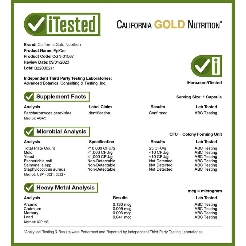 California Gold Nutrition, EpiCor, Dried Yeast Fermentate, 500 mg, 30 Veggie Capsules