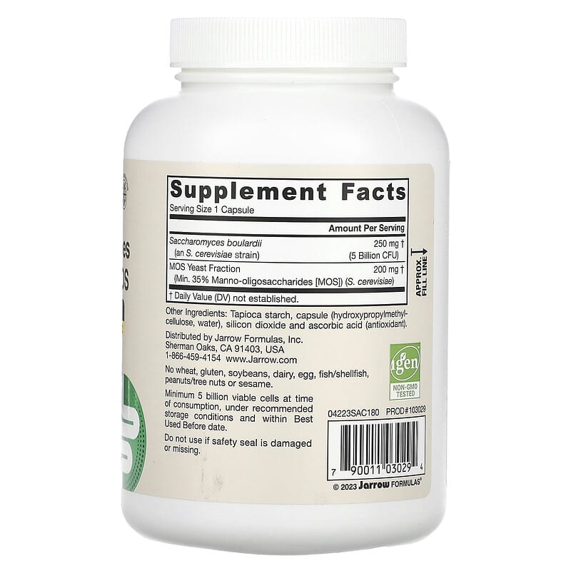 Jarrow Formulas, Vegan Saccharomyces Boulardii + MOS, 5 Billion CFU, 180 Veggie Capsules